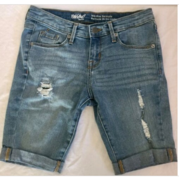 Size 00 24 Denim Cuffed Bermuda Shorts Stretch - Picture 1 of 8